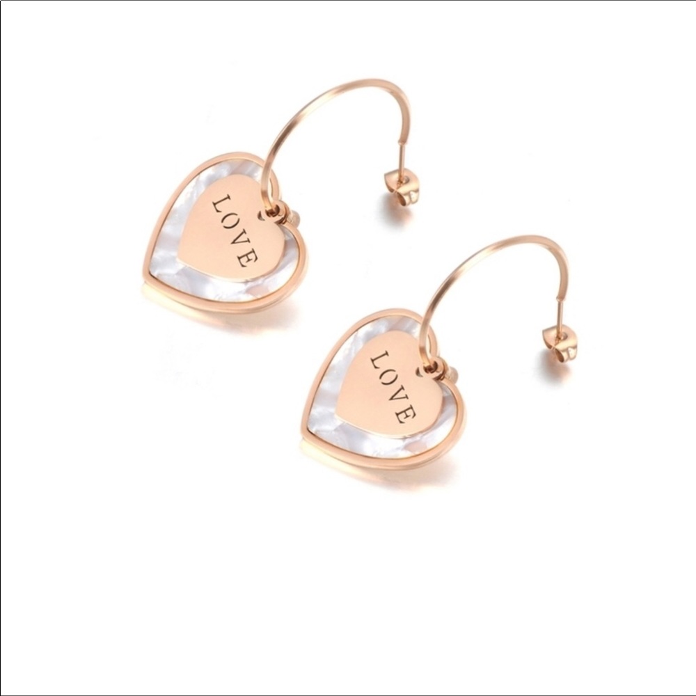 💋 Beautiful Double Heart RGP ❤️ drop earrings! - Picture 4 of 5